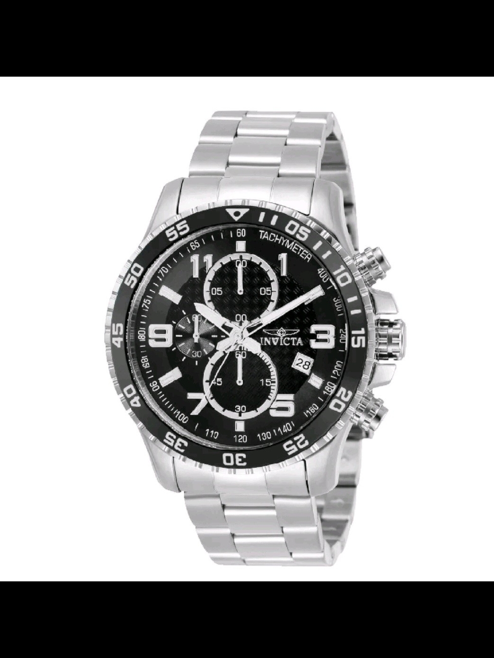 Invicta Silver Stainless Steel Chronograph with Black Dial
